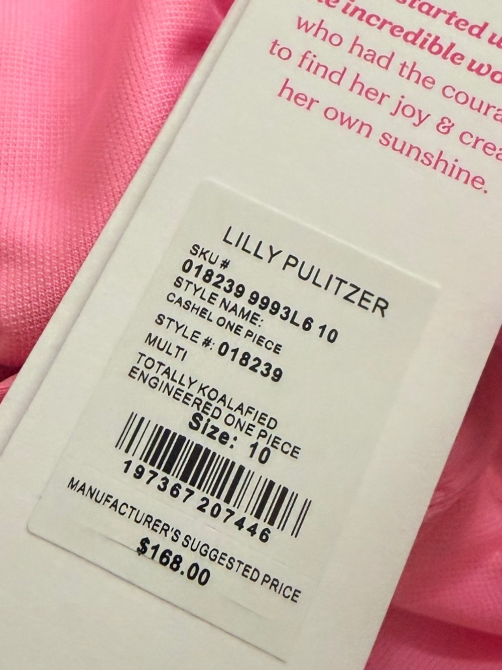 NWT Lilly Pulitzer Cashel One-Piece Swimsuit Sz 10 Totally Koalafied Pink Floral - Picture 5 of 5